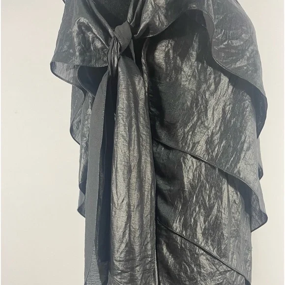 BCBG Maxazaria XS Black One Shoulder, tiered, 6 tier ruffle dress - Picture 5 of 10